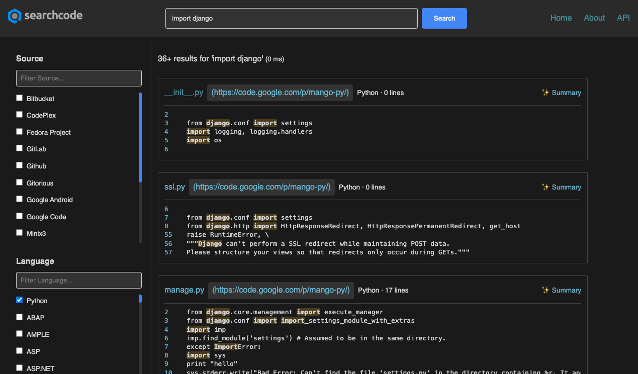Example searchcode search